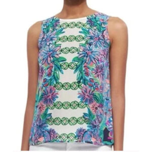 Lilly Pulitzer Silk Iona Shell Resort Sleeveless Floral Tank 92268 Tropical Lg